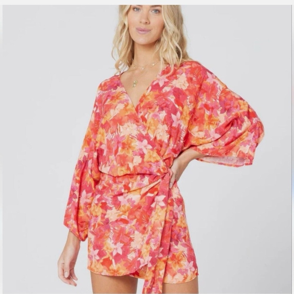 L*Space Vibrant Floral Wrap Dress in Red and Pink